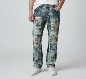 ROAD NARROWS Men's Straight Fit Distressed Jeans Size 36